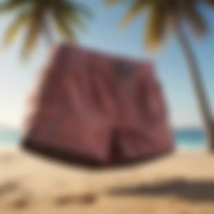 Stylish Rip Curl shorts displayed against a vibrant beach backdrop.