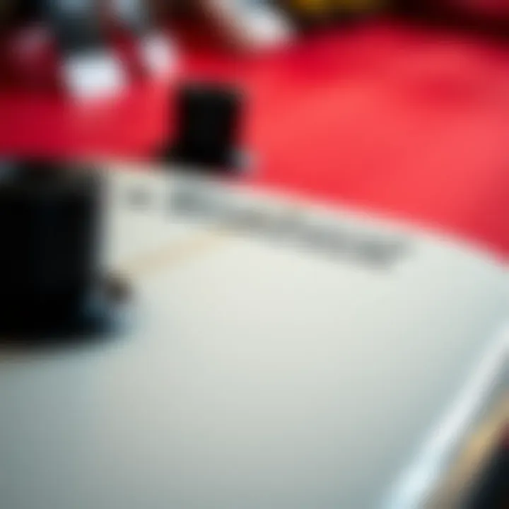 Close-up of shortboard specifications and features