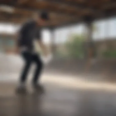 A trendy skate park scene showcasing skateboarders wearing current fashion trends.