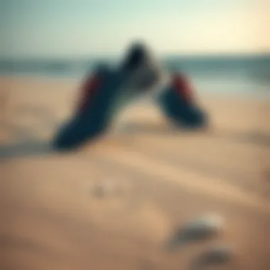Stylish Surf Later Shoes on a Sandy Beach Stylish Surf Later shoes on a sandy beach