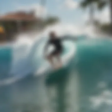 Surfer catching a wave in Orlando surf pool