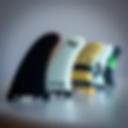 A selection of surfboard fins showcasing various designs and materials.