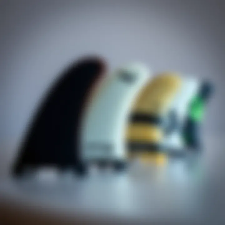 Diverse Surfboard Fin Designs A selection of surfboard fins showcasing various designs and materials.