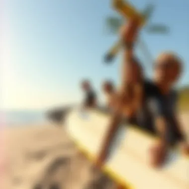 Social media influencers sharing surf culture on a scenic beach