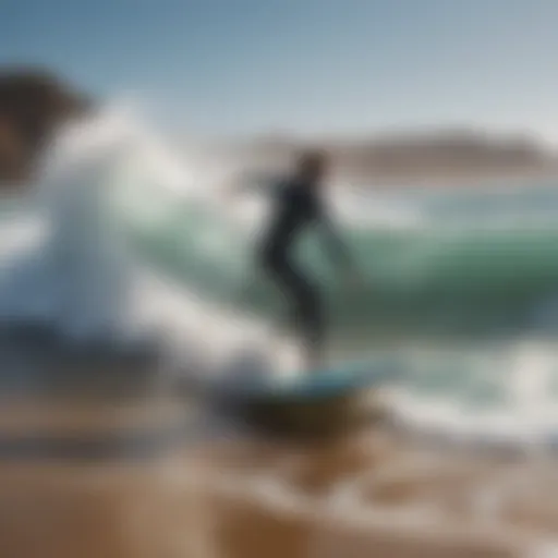 Stunning Moroccan coastline with surfers riding waves