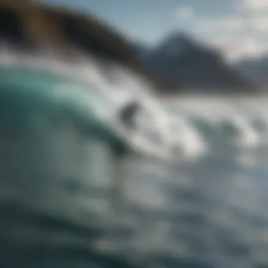 Surfer riding a wave at one of Patagonia's hidden surf spots.
