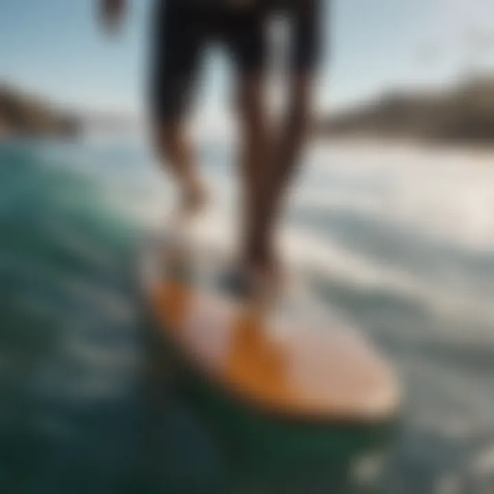 Surfer carving on a longboard in crystal-clear waters