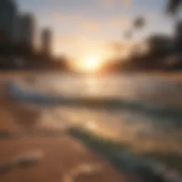 A stunning view of Ala Moana Beach during sunset