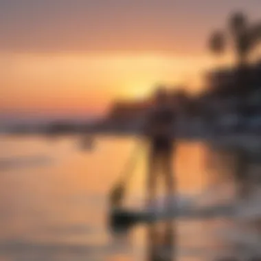 Paddleboarders gliding across the calm waters of Santa Monica