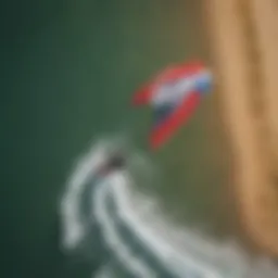 Aerial view of a kiteboarding trainer kite in action over the water