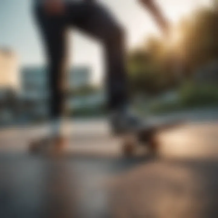 An action shot of a skater performing tricks on a longboard deck