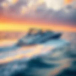 A sleek wake boat cutting through vibrant waters