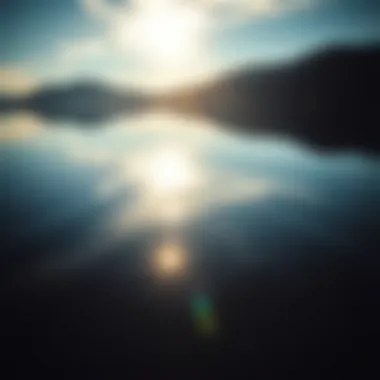 A tranquil lake reflecting the sky, evoking introspection and calmness