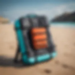 A well-organized kite board bag with compartments