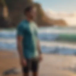 Colorful surf apparel displayed against a vibrant ocean backdrop