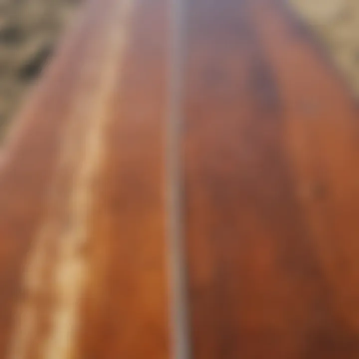 Close-up view of rust patterns on an old surfboard, showcasing the aesthetic beauty of decay.