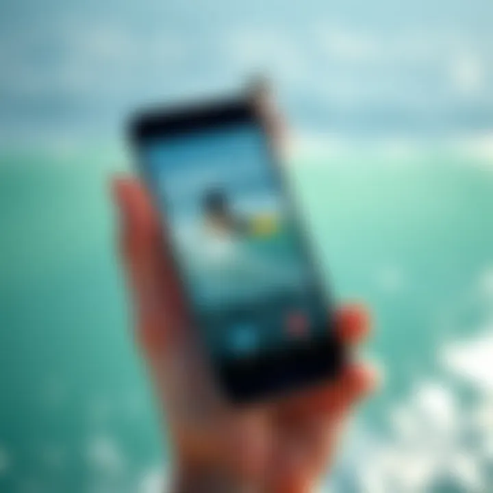 A smartphone displaying features of a surf check app