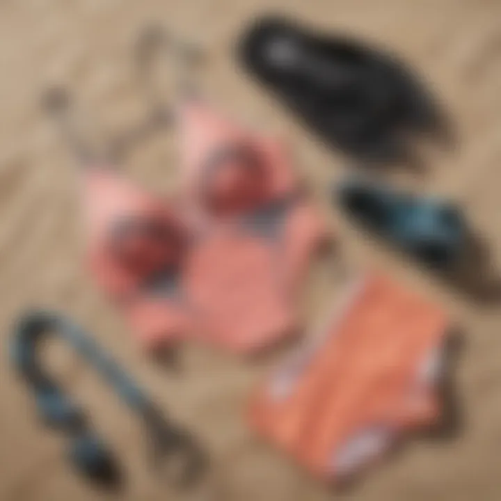 Flat lay of Quicksilver tankini alongside essential watersports gear