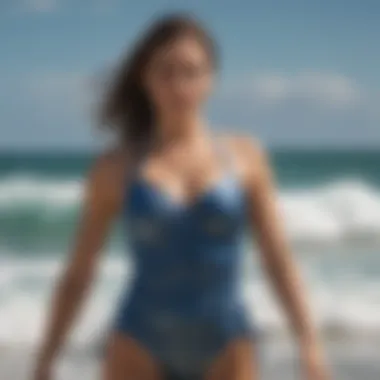 A vibrant Quicksilver tankini displayed against a backdrop of ocean waves