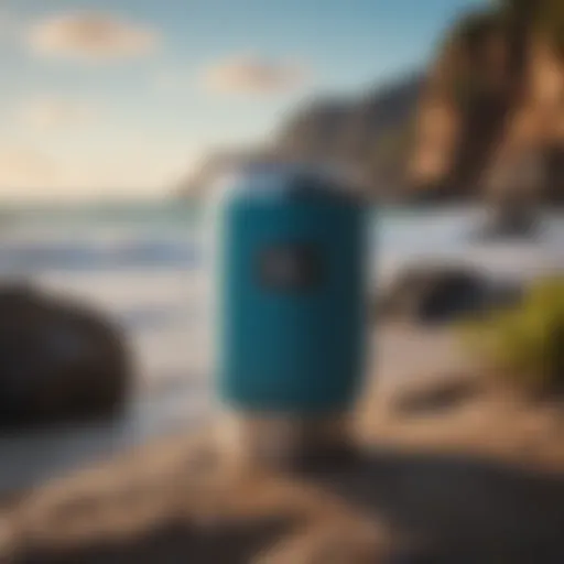 Stylish design of the Reef Blue Yeti tumbler against a coastal backdrop