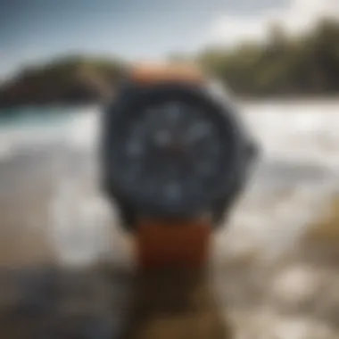 Rip Curl digital watch in action during water sports