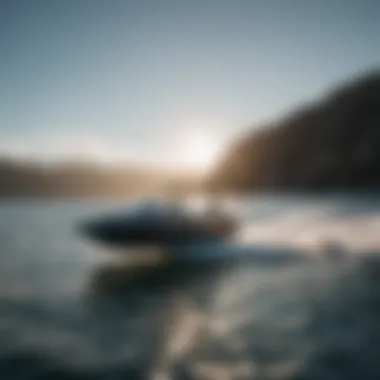 Effortless Glide of the Wake Foil A sleek self-propelled wake foil gliding effortlessly over crystal clear waters