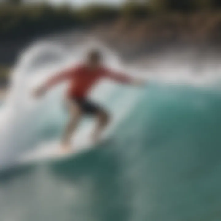 Surfer riding a wave in the Slater Wave Pool, demonstrating the quality of artificial waves