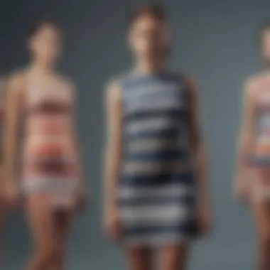 A collage of modern stripe mini dresses showcasing various fabric textures and patterns