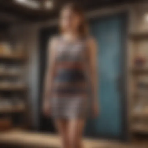 Vintage stripe mini dress displayed on a mannequin in a boutique setting