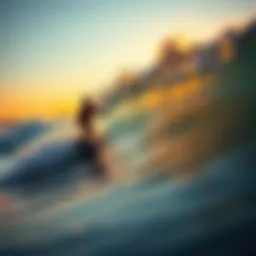 A surfer gracefully riding a wave at sunset