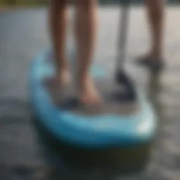 A close-up view of the iRocker paddle board showcasing its deck and design features