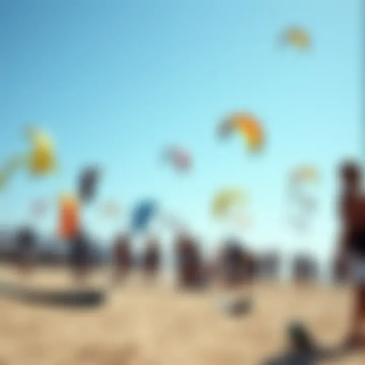 A diverse group of competitors showcasing their kites in an international event