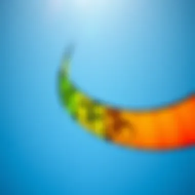 A vibrant kite soaring against a clear blue sky showcasing intricate designs