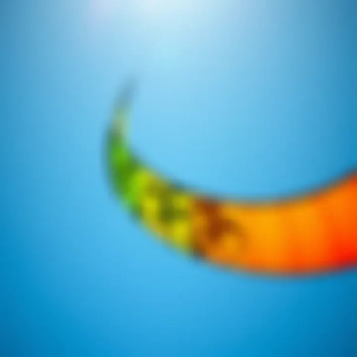 A vibrant kite soaring against a clear blue sky showcasing intricate designs