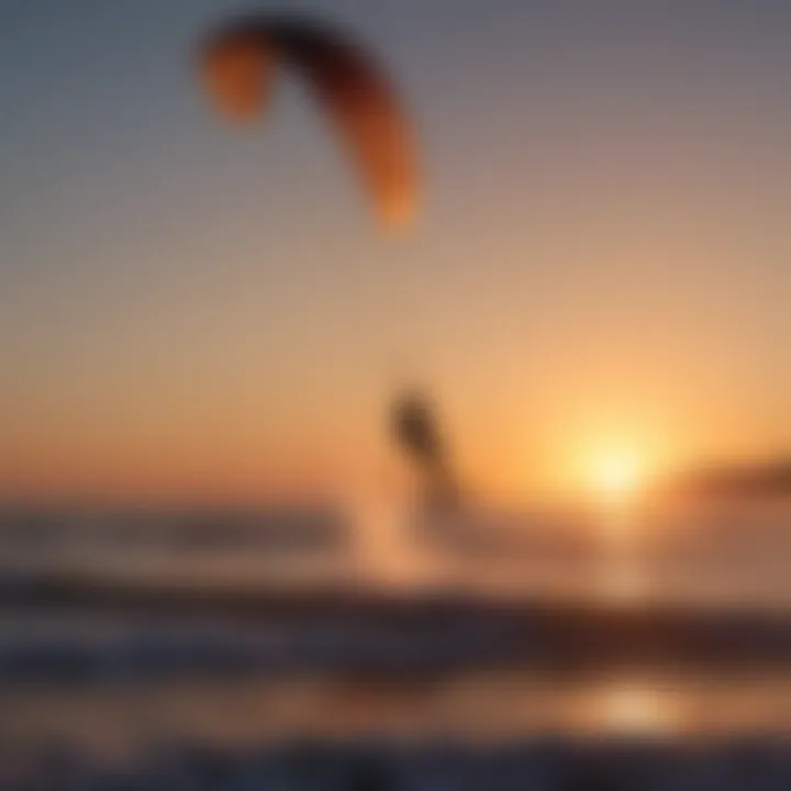 Silhouette of kite surfer jumping high above the water with kite unfurled