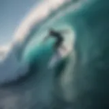 Surfer riding a massive wave with skill and grace