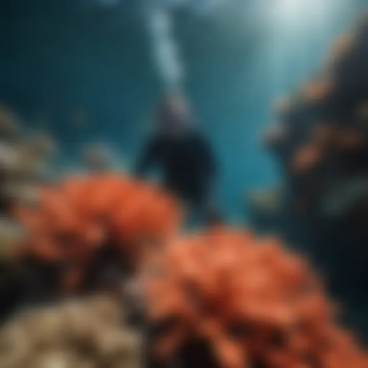 A snorkeler exploring vibrant coral reefs teeming with marine life