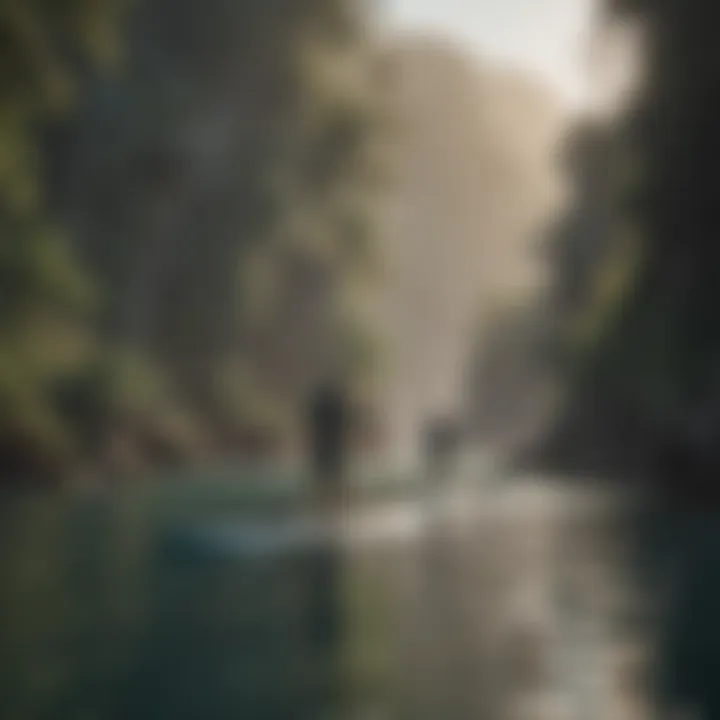 Stand-up paddleboarder gliding through calm coastal waters