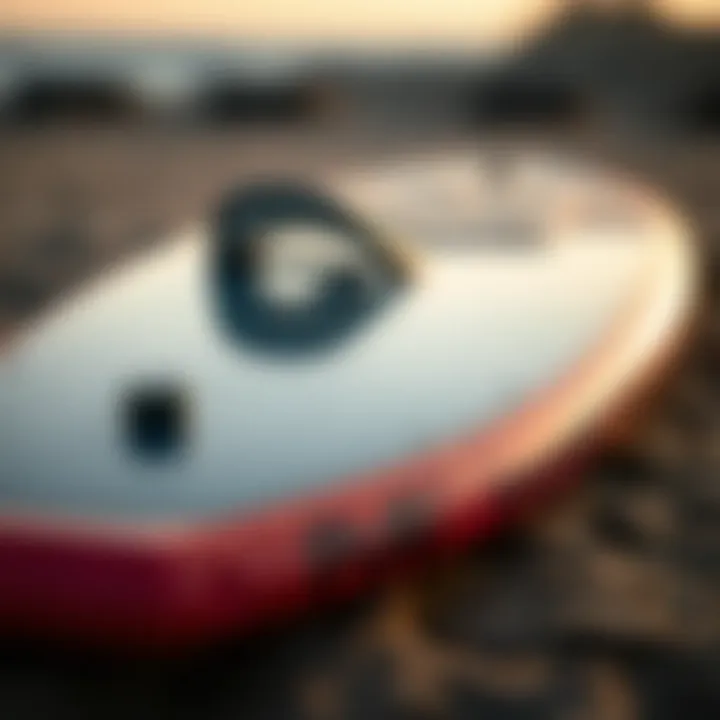 A close-up of a bodyboard showcasing its unique design features and materials