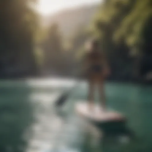 A group enjoying a sunny day on a spacious paddle board, showcasing camaraderie and adventure on the water.