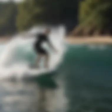 Wakesurfer riding a wave with skill and precision