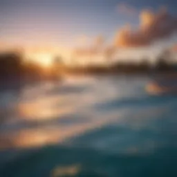 A breathtaking view of a wave pool at sunset showcasing vibrant colors