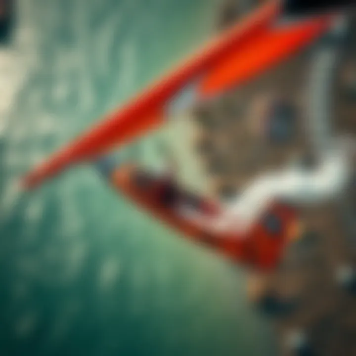 Thrilling Aerial Wingsurfing Experience An aerial view of a vibrant wingsurfing scene
