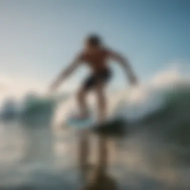 Skimboarder gliding gracefully on the water's edge