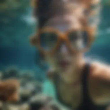 A snorkeler observing vibrant marine life under the sea