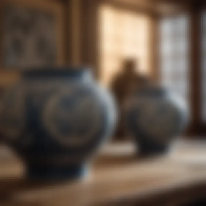 Detailed view of a historic Japanese pottery piece