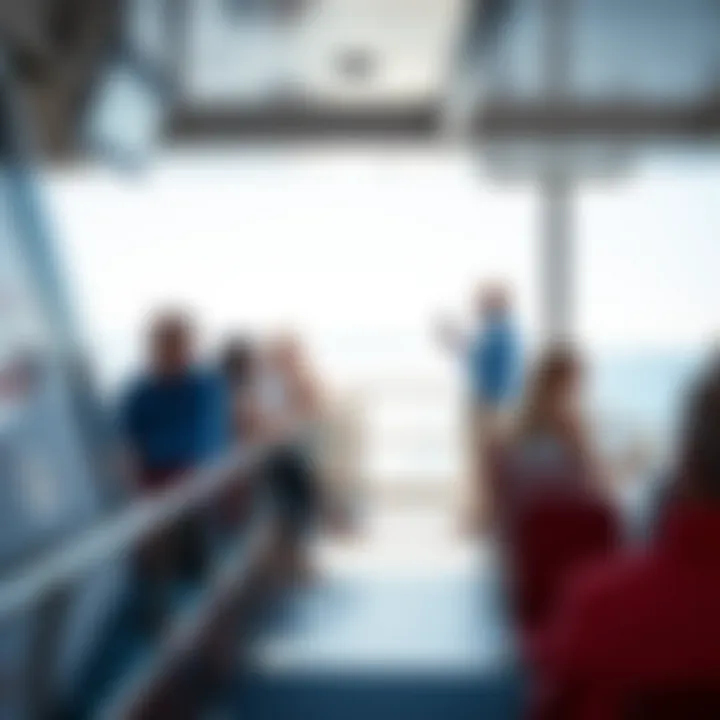 Onboard Experience on the Ferry Passengers enjoying the deck of the ferry, overlooking the sea