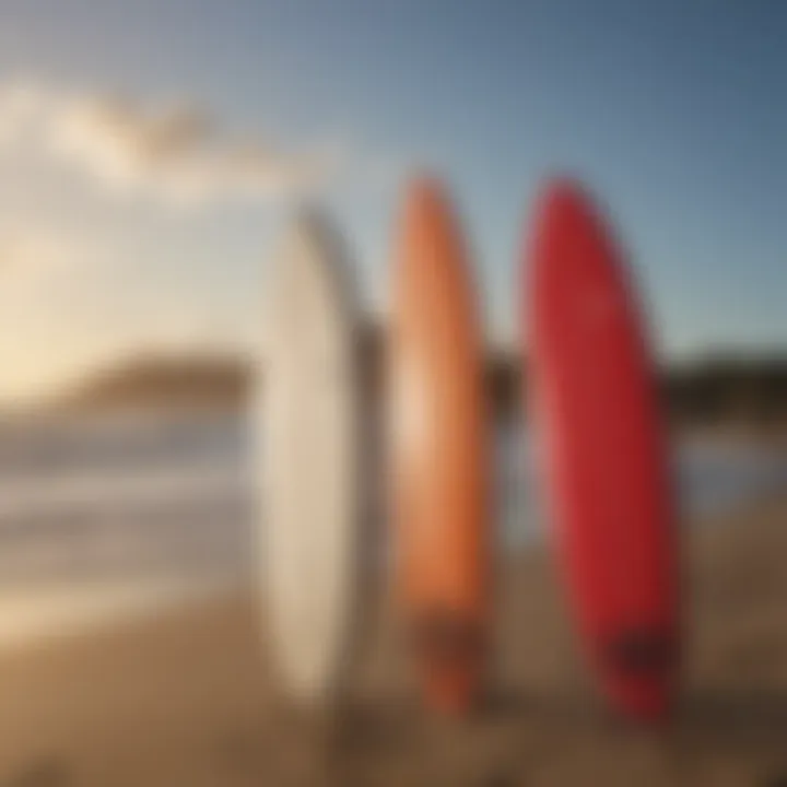 Side-by-side comparison of a foam surfboard and a traditional surfboard