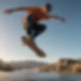 Skateboarder performing a gravity-defying trick in mid-air