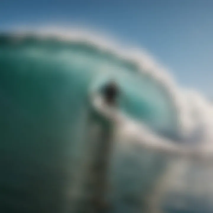 A surfboard gliding effortlessly on a barreling wave